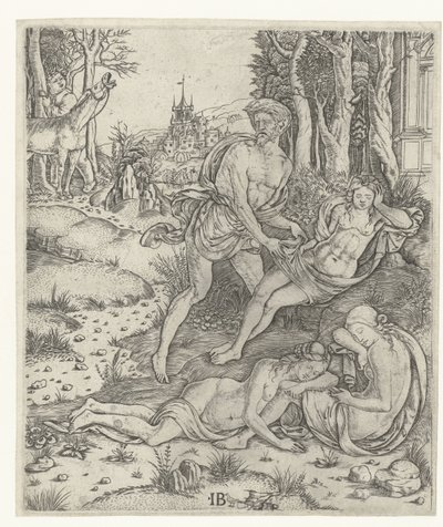 Priapus vergrijpt 自身 aan ニンフ Lotis 作： Meester IB met de vogel