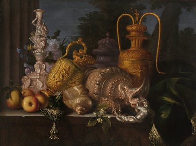 静物、貝殻、金細工。 Meiffren Conte (1630-1705) による絵画。 キャンバスに油彩。 薄暗い: 91x121cm。 必須の言及: コレクション財団は、マルセイユのプロヴァンスを尊重します 作： Meiffren (c.1630 1705) Conte