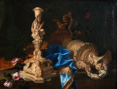 ヘラクレスの労働者と2人の雌羊からのろうそく立てのある静物 作： Meiffren Conte