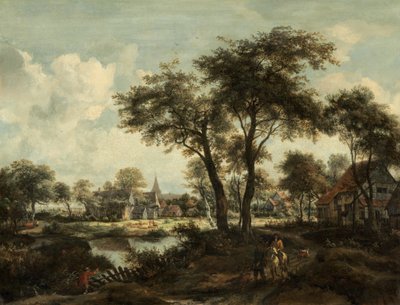 プールの近くの村、1670年頃 作： Meindert Hobbema