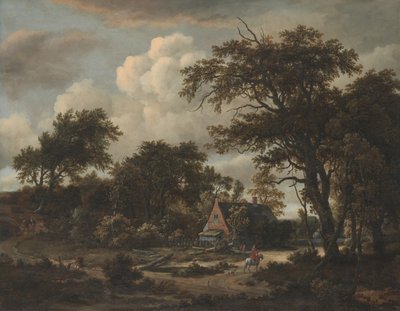 コテージと騎手のいる森の風景」1663年 作： Meindert Hobbema