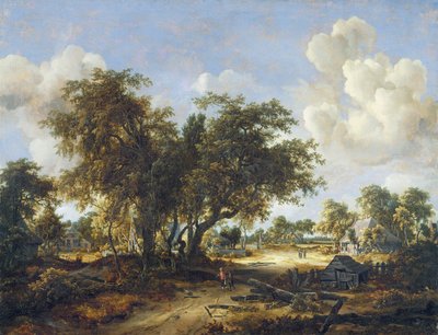 コテージのある森の風景、1665 作： Meindert Hobbema