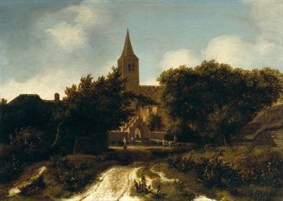 教会近くの人物のいる森の風景、1660年頃 作： Meindert Hobbema