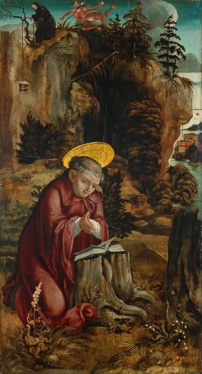 セント。 スビアコの洞窟の前のベネディクト 作： Meister des Innerochsenbacher Annenaltars