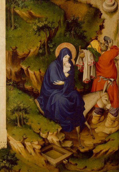 Fuga para o Egito, detalhe do painel direito do Altar de Champmol, de Melchior Broederlam (ca 1355-ca 1411), têmpera sobre madeira 作： Melchior Broederlam