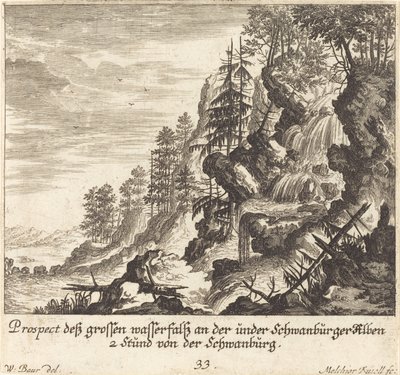 大きな滝、シュヴァンブルク 作： Melchior Küsel after Johann Wilhelm Baur