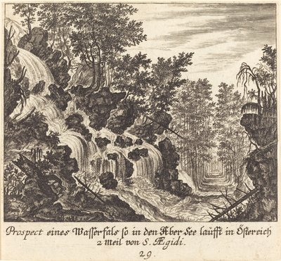 滝の眺め、オーストリア 作： Melchior Küsel after Johann Wilhelm Baur