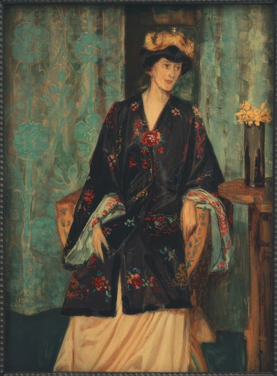 エレオノーレ・ライヒェルの和服姿の肖像（レヒテルの芸術家の玉座にて 作： Melchior Lechter