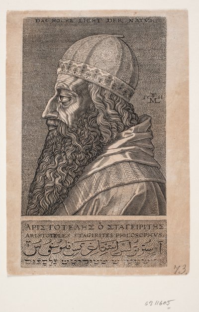 アリストテレス、半分の長さの肖像画、左向きの横顔 作： Melchior Lorck