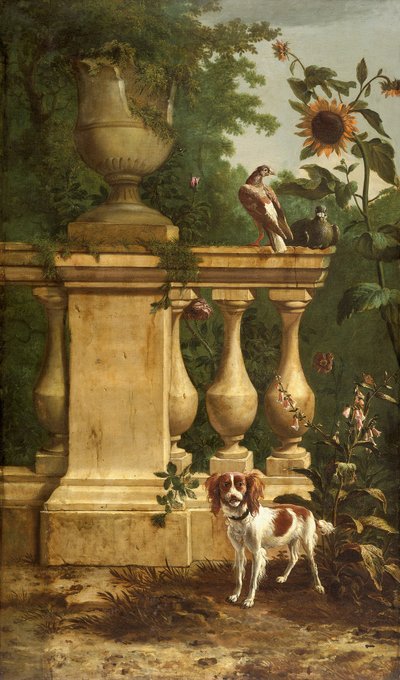 庭のハトと犬、c1660-1690。 作： Melchior d