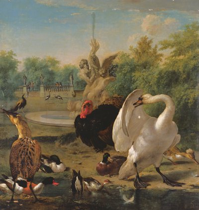 白鳥と他の鳥のいる公園（油彩・キャンバス） 作： Melchior de Hondecoeter