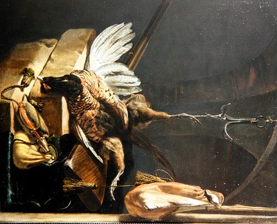 キジの死骸を吊るした静物画 作： Melchior de Hondecoeter