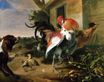 養鶏場の家禽とスパニエル 作： Melchior de Hondecoeter