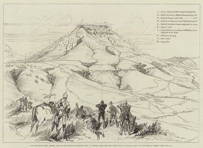 マウントプロスペクトキャンプの上の丘から見た、トランスバール戦争、マジュバの丘の戦いのスケッチプラン 作： Melton Prior