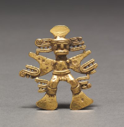 置物ペンダント、c。 700-1550（キャストおよびハンマーゴールド） 作： Mesoamerican Mesoamerican
