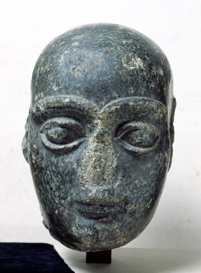 テロー（古代ギルス）からの男性の頭（頭を剃ったGudeaとして知られています）ネオスメリアン、紀元前2120年頃（閃緑岩） 作： Mesopotamian