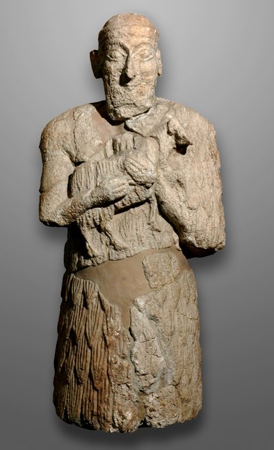 羊を犠牲にする男、シュメリアの像 作： Mesopotamian