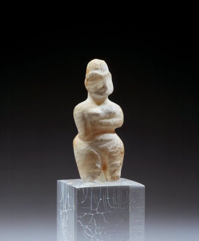 メソポタミア：Tell es Sawwanのネクロポリスから出土した女性のアルバスター像。紀元前5800-5500年パリ、ルーヴル美術館 作： Mesopotamian Mesopotamian