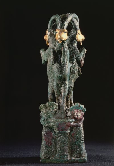 紀元前1750年頃、メソポタミア南部ラルサ出土、3頭のヤギから成る聖なる木（ブロンズ・金製 作： Mesopotamian Mesopotamian