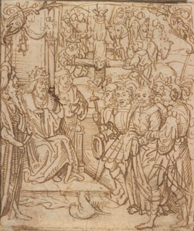 皇帝ネロの前の聖ペテロと聖ペテロの磔刑 作： Mesteren for Aachen alteret