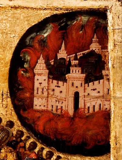 天国の王の司会を祝福詳細：カザンの火、1550年代 作： Metropolitan of Moscow Athanasius