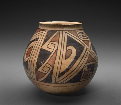 幾何学的なデザインの瓶（オラ）、c.1300（スリップ付きの陶器） 作： Mexican School
