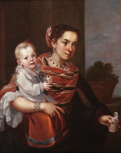 モリスカの女性とアルビノの少女、1750年頃（キャンバスに油彩） 作： Mexican School