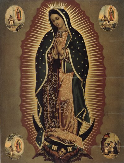 20世紀のメキシコ版画の守護聖人、グアダルーペの聖母を表現。 薄暗い。 51x39 cm ヴァレ美術館、バルスロネット (アルプ ド オート プロヴァンス) 作： Mexican School