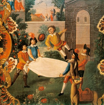 ミゲル・デ・セルバンテス(1547-1616)作『海峡のドン・キホーテ』の一場面 18世紀(絵画) 作： Mexican School