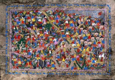 メキシコのゲレーロ州の村の風景（樹皮を塗装） 作： Mexican School