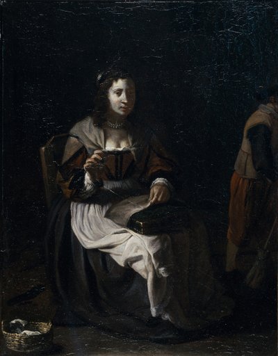 裁縫をする女性（油彩・キャンバス 作： Michael (attr. to) Sweerts