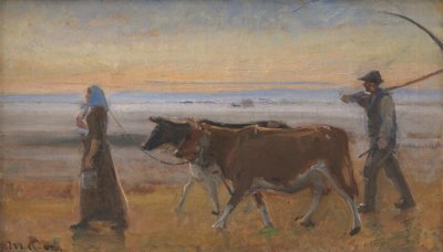 ムーアを駆け抜ける牛 作： Michael Ancher