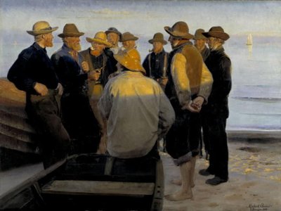 夏の夜の海辺の漁師 作： Michael Ancher