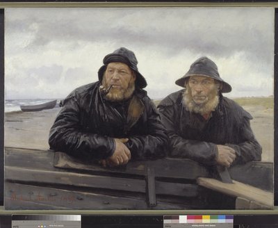 ボートの横にある 2 人の漁師 作： Michael Ancher