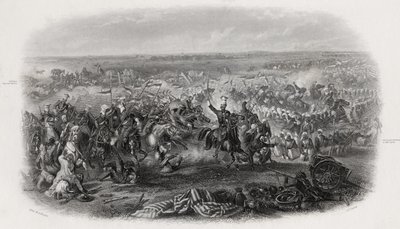 1846年1月28日、JJクルーによって彫刻されたインドのアリワルの戦い 作： Michael Angelo Hayes