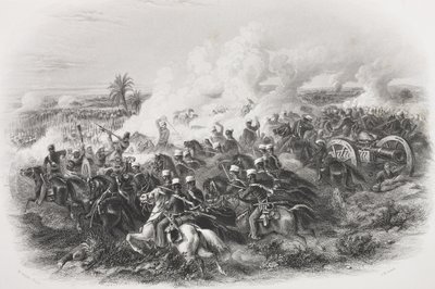 「歴史的肖像画のギャラリー」からCH Jeensによって彫刻された1845年のムードキーの戦い、1880年頃公開 作： Michael Angelo Hayes