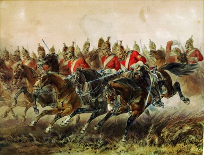 バラクラヴァの戦いにおける軽装旅団の突撃 (bataille de Balaklava) - Hayes, Michael Angelo (1820-1877) - 1854 - 紙に水彩画 - 31,2x40,4 - 個人蔵 作： Michael Angelo Hayes