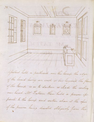 1810年、フリートストリートの外、ドーセットストリートにあるジョンテイタムの講義室（紙にペンとインク） 作： Michael Faraday