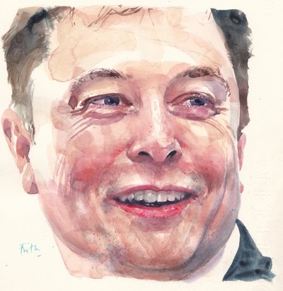 イーロン・マスク（水彩画） 作： Michael Frith