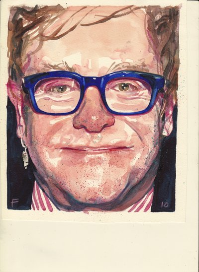 エルトン・ジョン（水彩画） 作： Michael Frith