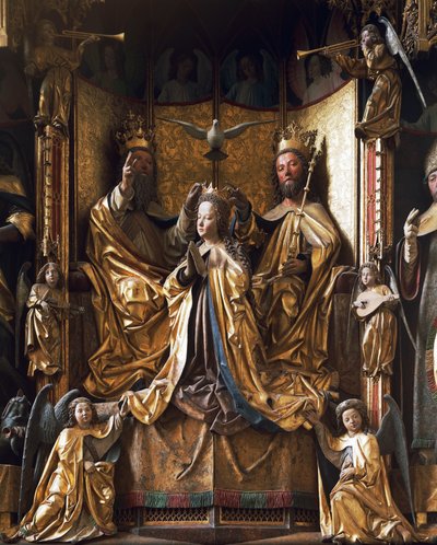 聖母の戴冠式祭壇、1470～1480年頃、ミヒャエル・パチャー（1498年没）作、木彫、イタリア、トレンティーノ＝アルト・アディジェ州ボルツァーノ、サン・クイリーノ、旧グリーズ教区教会 作： Michael Pacher
