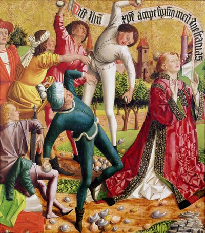 聖ステパノの祭壇画からの聖ステパノの石化、1470年頃 作： Michael Pacher