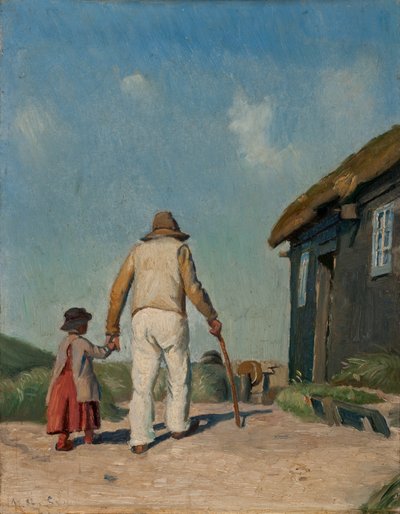 盲目のクリスチャン、研究（船上での油） 作： Michael Peter Ancher