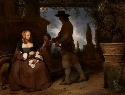庭にいる若いカップルと少年 1650年頃 油彩・カンヴァス 作： Michael Sweerts