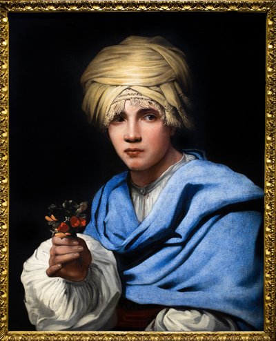 花束を持つターバンを巻いた少年 作： Michael Sweerts