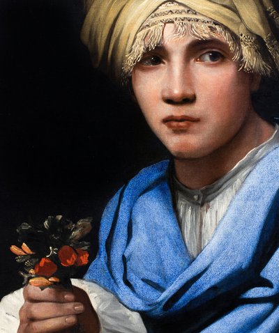 花束を持つターバンを巻いた少年 作： Michael Sweerts