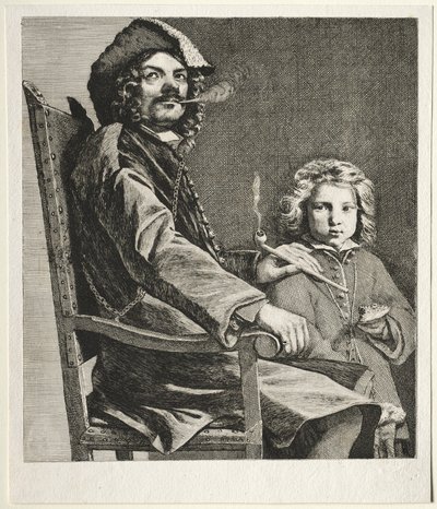 パイプと小さな男の子を吸う男c。 1660年。 作： Michael Sweerts