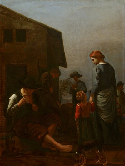 1656-60年、自分からノミを除去する男がいる農民の家族 作： Michael Sweerts