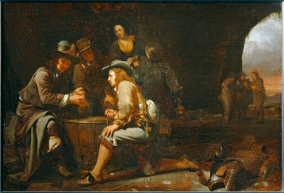 守衛所に改造された洞窟で遊ぶ兵士たち。1649 ... 作： Michael Sweerts