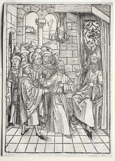 宝箱：Caiaphas versoの前のキリスト、1491年。 作： Michael Wolgemut